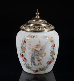 Victorian Enameled Glass & Cover Vase