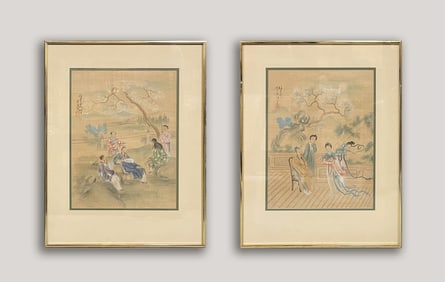 Two Framed Vintage Chinese Watercolor Paintings