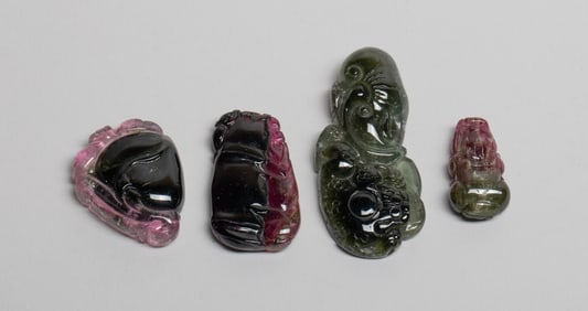 Set Chinese Tourmaline Carved Pendants