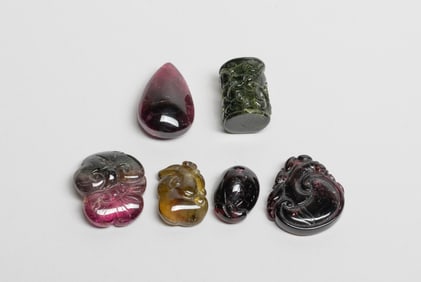 Estate Chinese Carved Wine Red Tourmaline Pendants