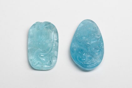 Two Vintage Chinese Aquamarine Pendants