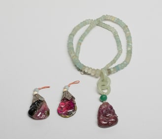 Chinese Tourmaline Pendants w/ Aquamarine Necklace