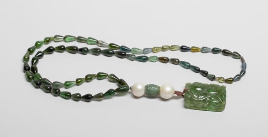 Vintage Chinese Tourmaline, Sea Pearl Necklace