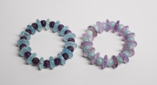 Vintage Chinese Amethyst, Aquamarine Bracelets
