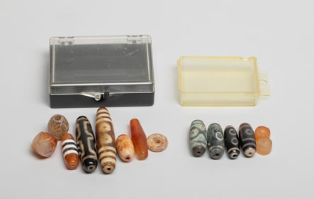 Two Boxes of Chinese Tibetan Dzi, Agate Beads