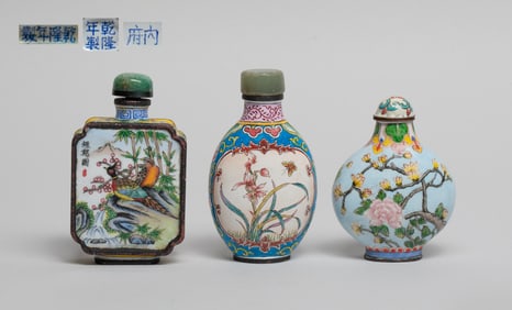 Three Chinese Enameled on Copper Snuff Bottles