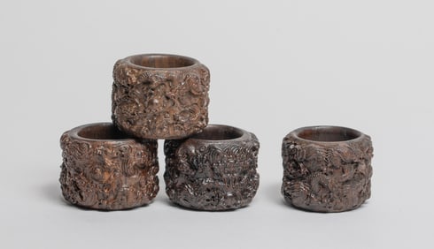 Set Chinese Export Agarwood Thumb Rings