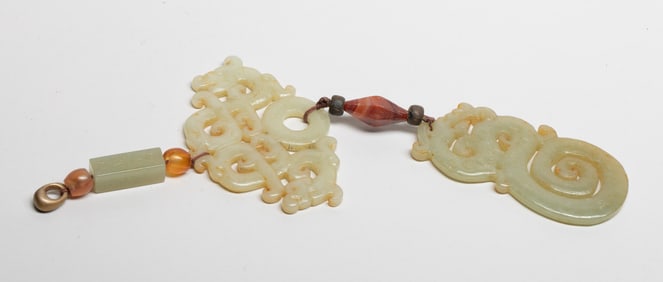 Chinese Manchu Form Jade, Agate Pendant