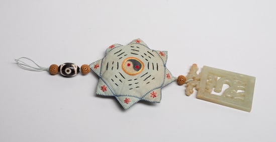 Chinese Export Manchu Jade, Silk Pendant