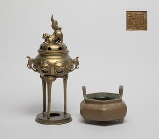 Two Chinese Bronze Cabinet Censer