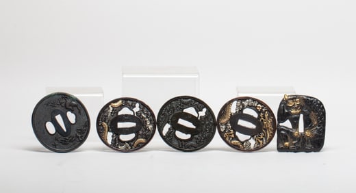 Estate Set Japanese Painted Metal Sword Parts