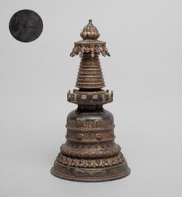 Tall Chinese/ Tibetan Painted Bronze Sculpture