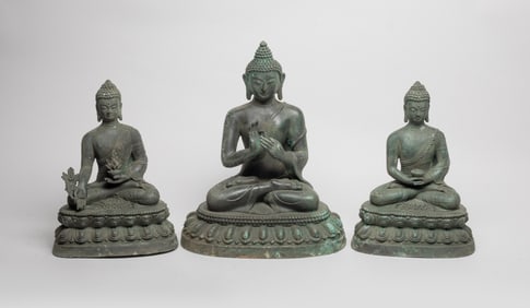 Set Chinese Temple Used Bronze Buddha
