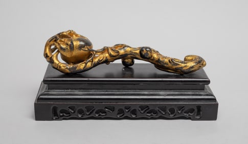 Estate Chinese Gilt Color Wood Sculpture of Ruyi