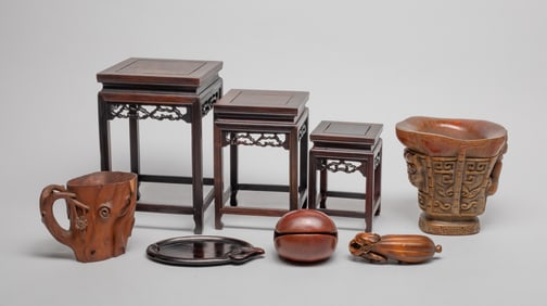 Estate Large Set Chinese Wood & Decors