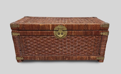 Vintage Chinese Large Rattan Basket Box