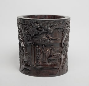 Estate Chinese Large Wood Brush Pot