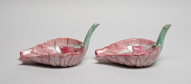 Two Chinese Famille Rose Porcelain Lotus Cups