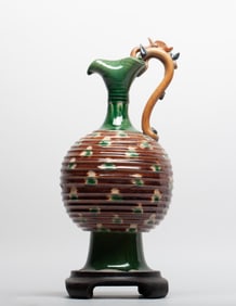 Tall Chinese Sanchai Porcelain Pot on Stand