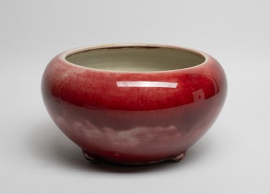 Large Chinese Red Glazed Porcelain Brush Washer