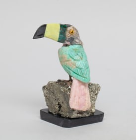 Vintage Mixed Gemstone Parrot Sculpture