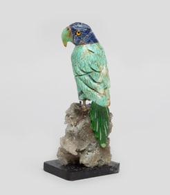Mixed Gemstone Parrot Sculpture on Crystal
