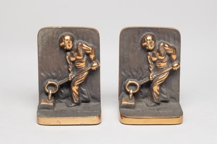 Two Heavy Bronze Bookends, Early 20th