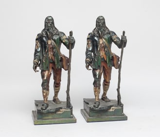 Two Rare Around 1900s Painted Bronze Bookends