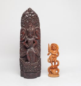 Two Asian Hand Carved Wood Sculptures