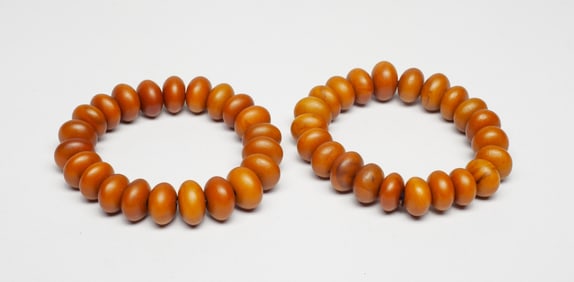 Two Old Chinese Tibetan Amber Beads Bracelet