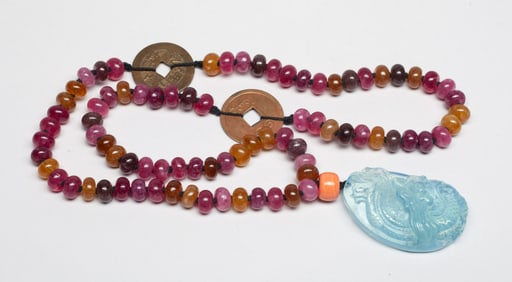 Chinese Aquamarine Pendant w/ Necklace