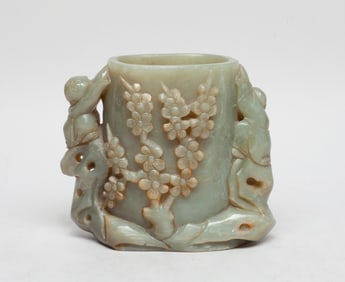 Chinese Export Jade Carved Brush Pot
