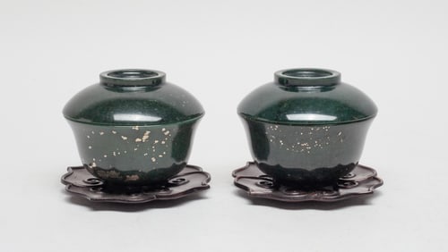 Estate Two Chinese Spinach Jade Cups