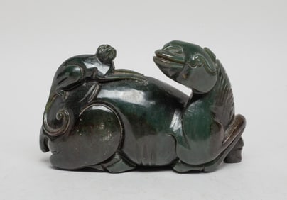 Chinese Export Spinach Jade Sculpture