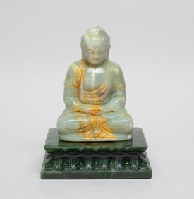 Chinese Russet Jade Buddha on Spinach Jade Base