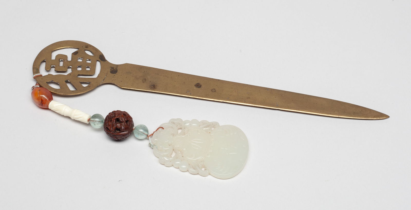 Rare Chinese Jade, Stone, Brass Letter Opener (1 of 15)