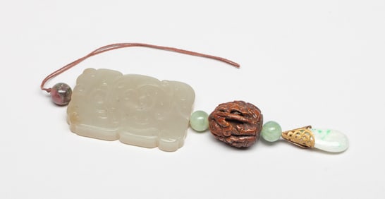 Chinese Export Jade, Nut Pendant