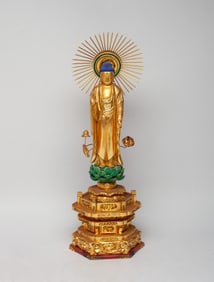 Japanese Gilt Wood Tall Buddha