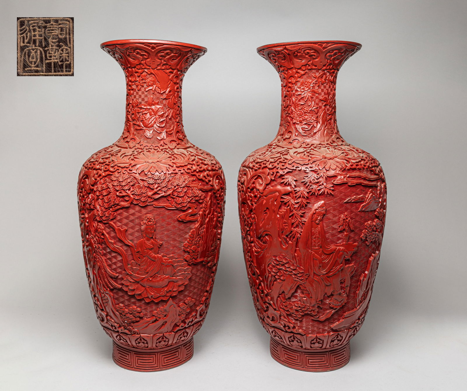 Pair Large Chinese Cinnabar Vases (1 of 13)