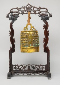 Estate Chinese Bronze Bell on Stand