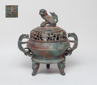 Estate Chinese Temple Used Bronze Covered Censer