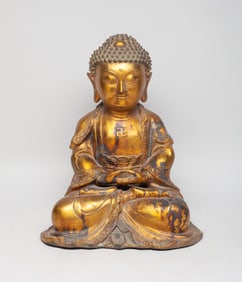 Large Chinese Temple Used Gilt Bronze Buddha