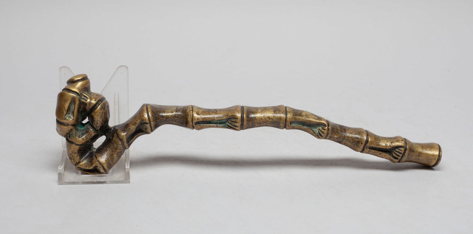 Rare Chinese Bronze Sculpture of Ruyi: Collectible Chinese bronze sculpture of ruyi, cast in lucky bamboo form. Approx. 11*2.8*1.6 inch.