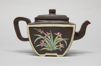 Estate Vintage Chinese Enameled Zisha Tea Pot