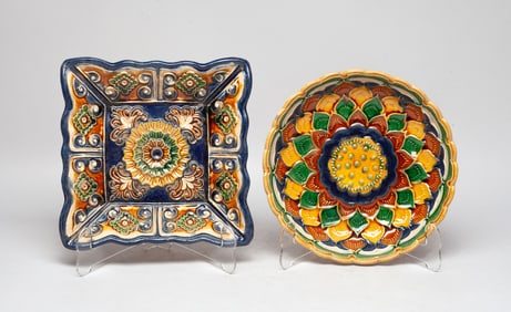 Two Chinese Sanchai Glazed Porcelain Plates