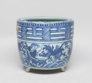 Estate Chinese Blue & White Porcelain Large Censer