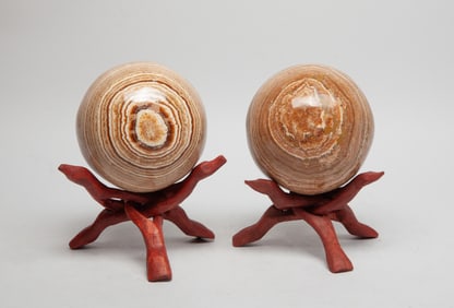 Two Fossilized Stone House Decor Balls