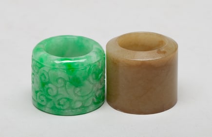 Two Chinese Colored Stone Thumb Rings