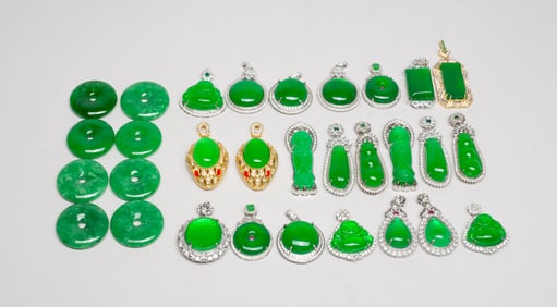 Estate Set Chinese Colored Stone Pendants