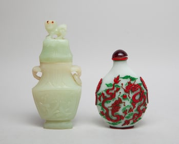 Chinese Translucent Jade Vase, Glass Snuff Bottle